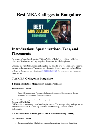 Best MBA Colleges in Bangalore