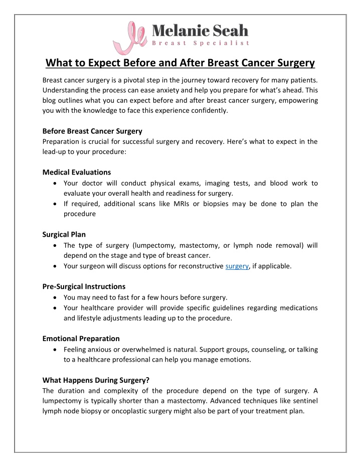 what to expect before and after breast cancer