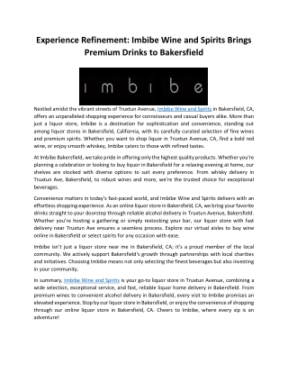 Experience Refinement from Imbibe Wine and Spirits in Bakersfield