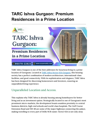 TARC Ishva Sector 63A Gurgaon