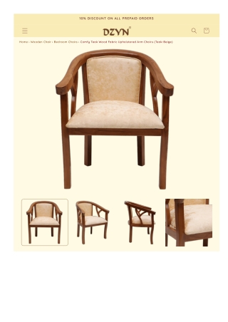 Comfy Teak Wood Fabric Upholstered Arm Chairs