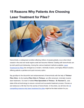 15 Reasons Why Patients Are Choosing Laser Treatment for Piles