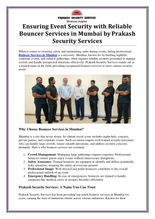 Bouncer Services in Mumbai by Prakash Security Services