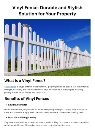 Vinyl Fence Durable and Stylish Solution for Your Property