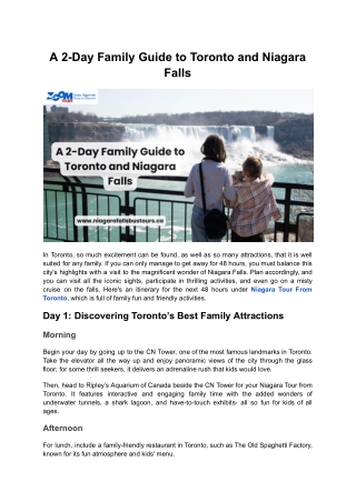 A 2-Day Family Guide to Toronto and Niagara Falls