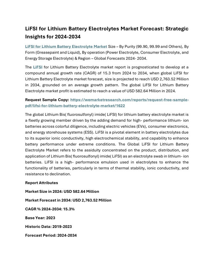 lifsi for lithium battery electrolytes market