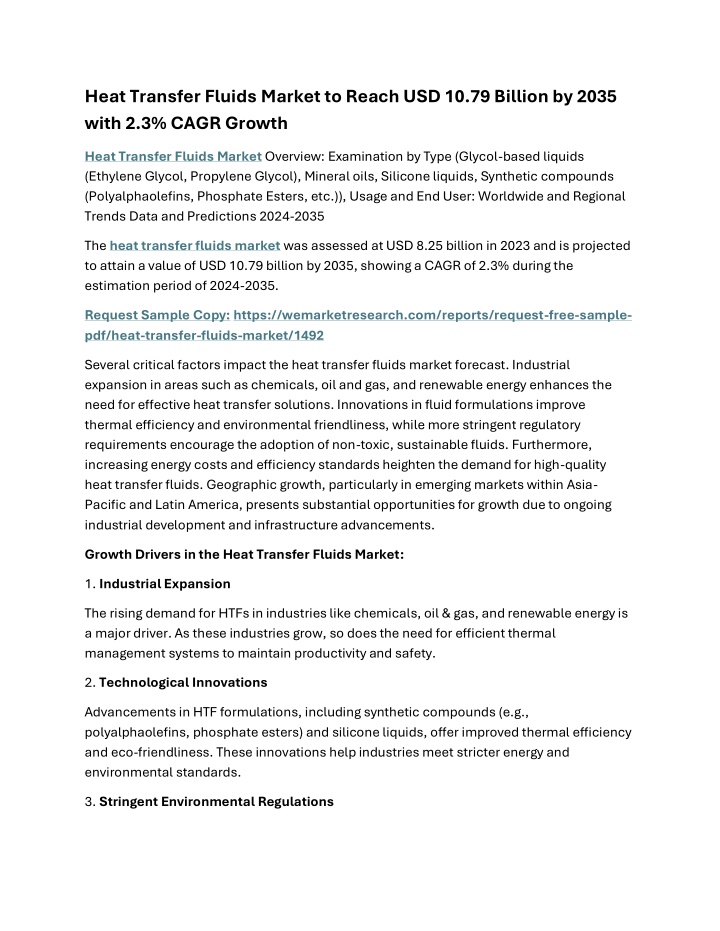 heat transfer fluids market to reach