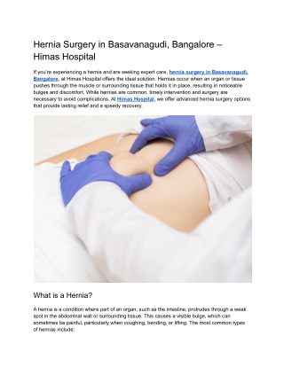 Hernia Surgery in Basavanagudi, Bangalore – Himas Hospital