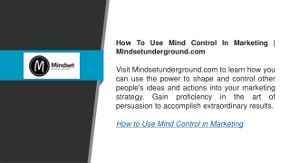 How To Use Mind Control In Marketing  Mindsetunderground.com