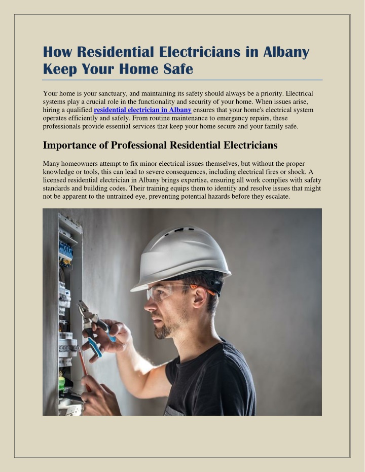 how residential electricians in albany keep your