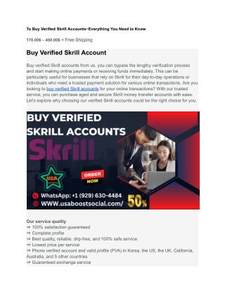 To Buy Verified Skrill Accounts~Everything You Need to Know