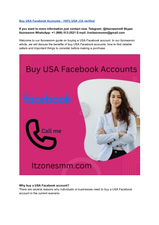 Buy USA Facebook Accounts - 100% USA ,CA verified