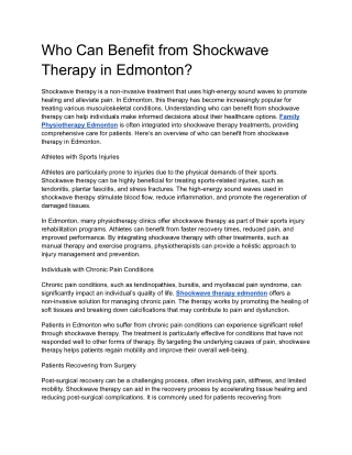 Who Can Benefit from Shockwave Therapy in Edmonton
