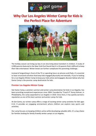 Why Our Los Angeles Winter Camp for Kids is the Perfect Place for Adventure