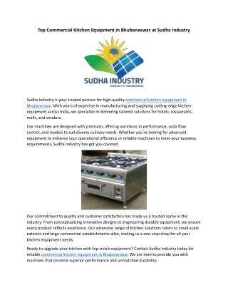 Top Commercial Kitchen Equipment in Bhubaneswar