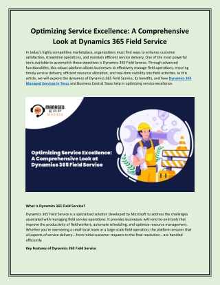 Optimizing Service Excellence A Comprehensive Look at Dynamics 365 Field Service