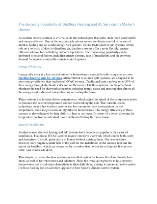 The Growing Popularity of Ductless Heating and AC Services in Modern Homes