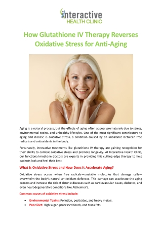 How Glutathione IV Therapy Reverses Oxidative Stress for Anti-Aging