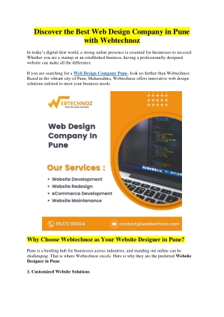 Discover the Best Web Design Company in Pune with Webtechnoz