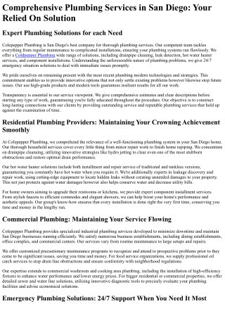 comprehensive plumbing services in san diego your