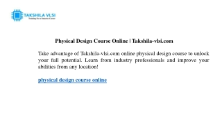 physical design course online takshila vlsi com