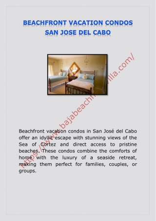 BEACHFRONT VACATION CONDOS SAN JOSE DEL CABO