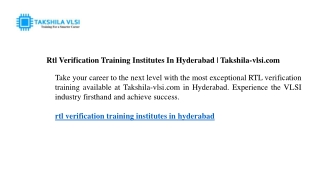rtl verification training institutes in hyderabad