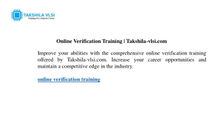 online verification training takshila vlsi com