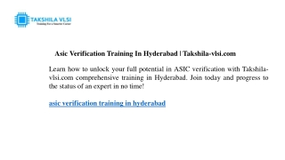 asic verification training in hyderabad takshila