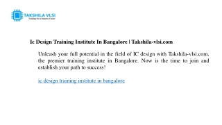 ic design training institute in bangalore