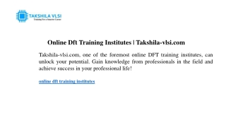online dft training institutes takshila vlsi com