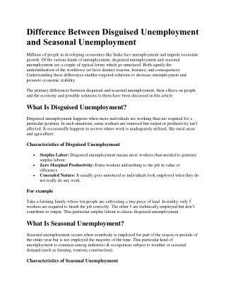 Difference Between Disguised Unemployment and Seasonal Unemployment