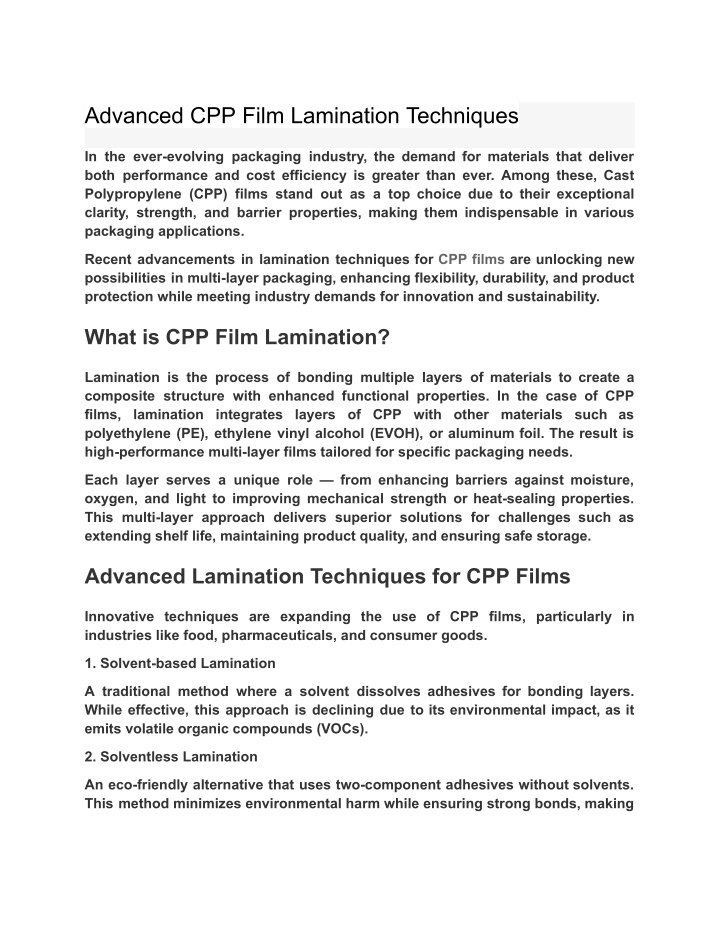 advanced cpp film lamination techniques