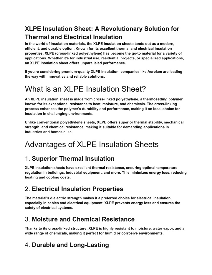 xlpe insulation sheet a revolutionary solution