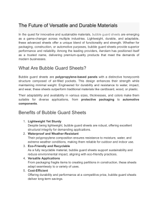 The Future of Versatile and Durable Materials