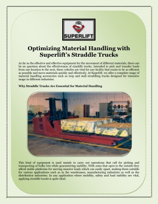 Optimizing Material Handling with Superlift’s Straddle Trucks