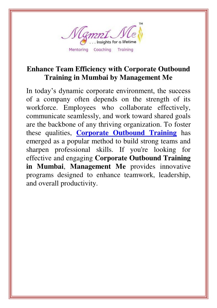 enhance team efficiency with corporate outbound