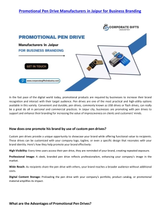 Promotional Pen Drive Manufacturers in Jaipur for Business Branding