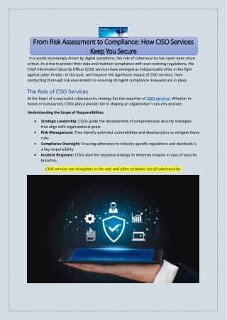 From Risk Assessment to Compliance How CISO Services Keep You Secure