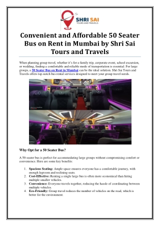 Reliable 50 Seater Bus on Rent in Mumbai – Comfort Guaranteed