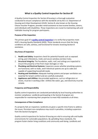 what is a quality control inspection for section 8