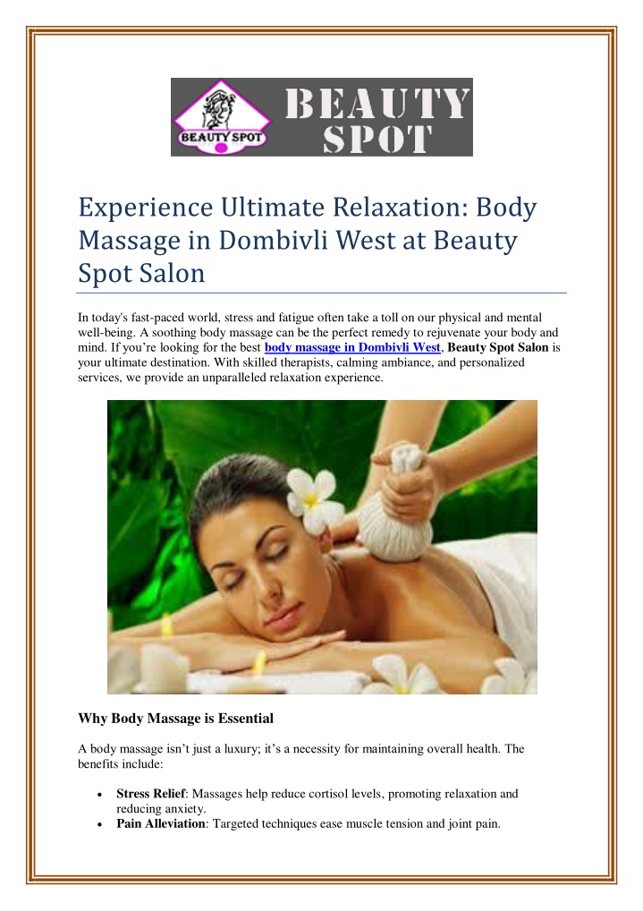 experience ultimate relaxation body massage