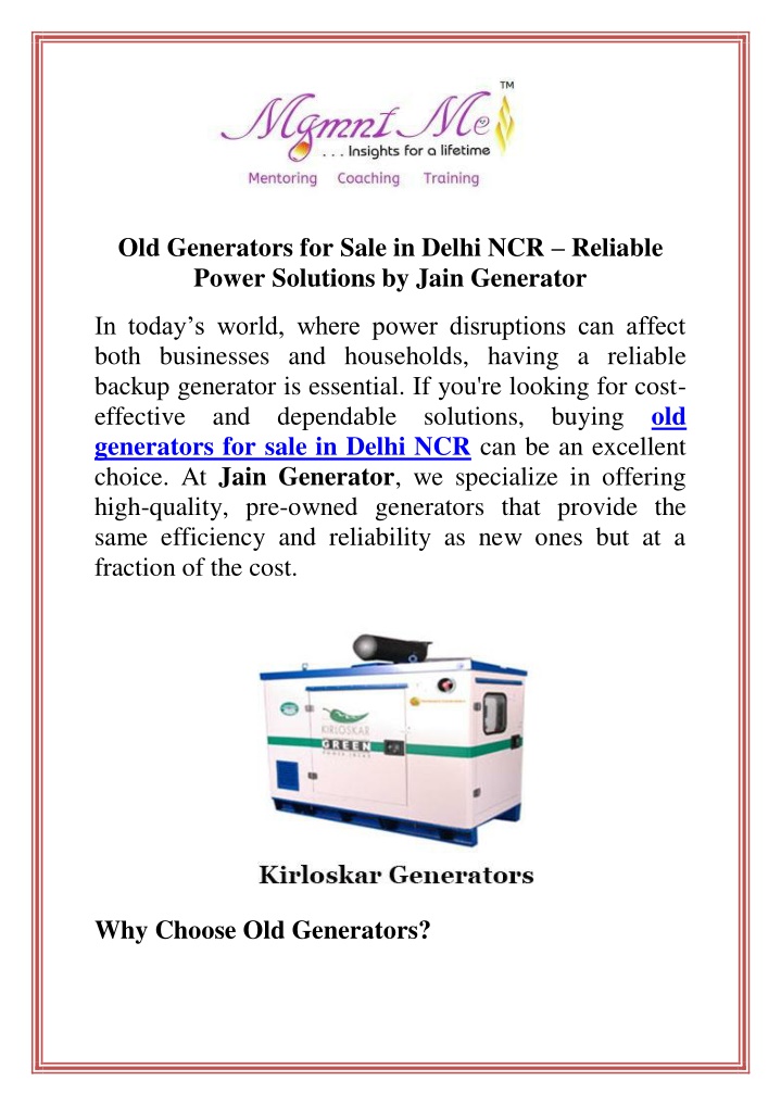 old generators for sale in delhi ncr reliable