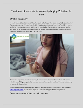 Treatment of insomnia in women by buying Zolpidem for sale