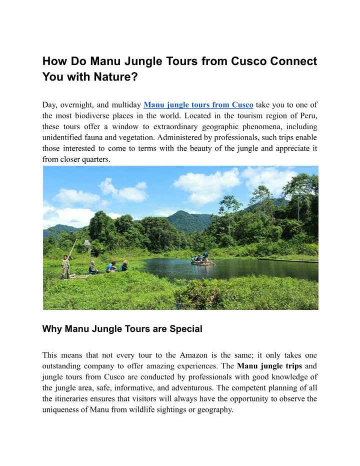 how do manu jungle tours from cusco connect