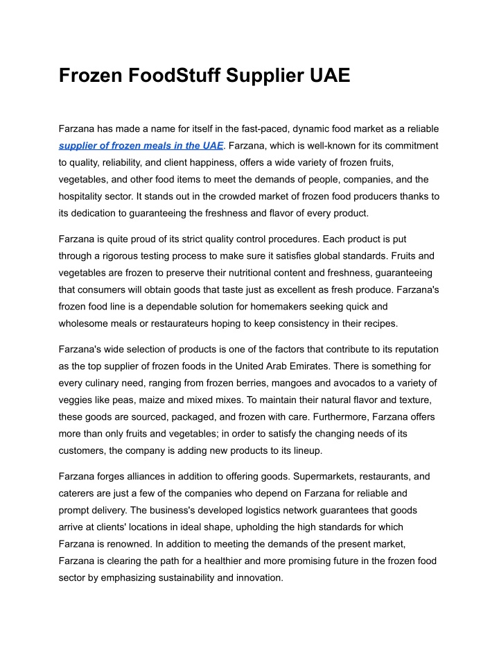 frozen foodstuff supplier uae