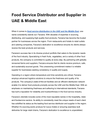 Food Service Distributor and Supplier in UAE & Middle East