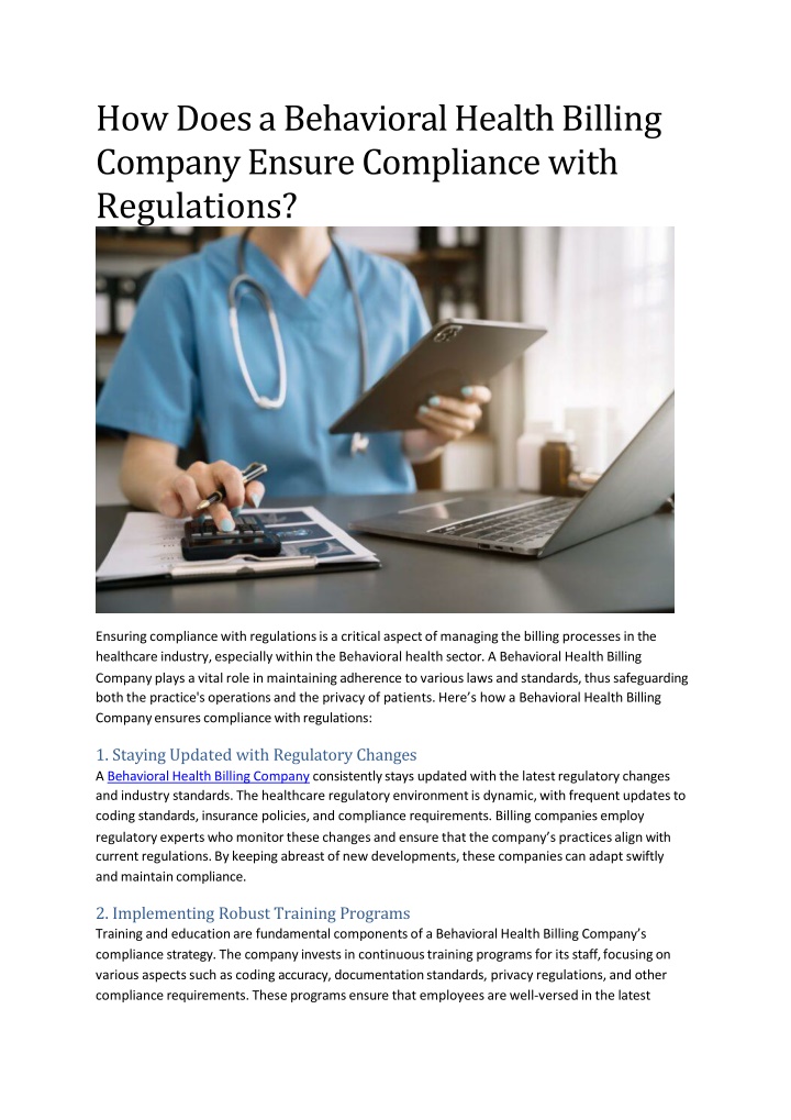 how does a behavioral health billing company ensure compliance with regulations