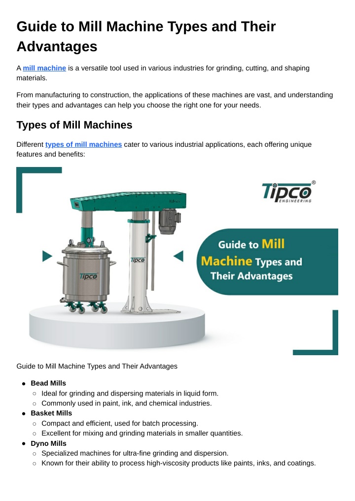 guide to mill machine types and their advantages