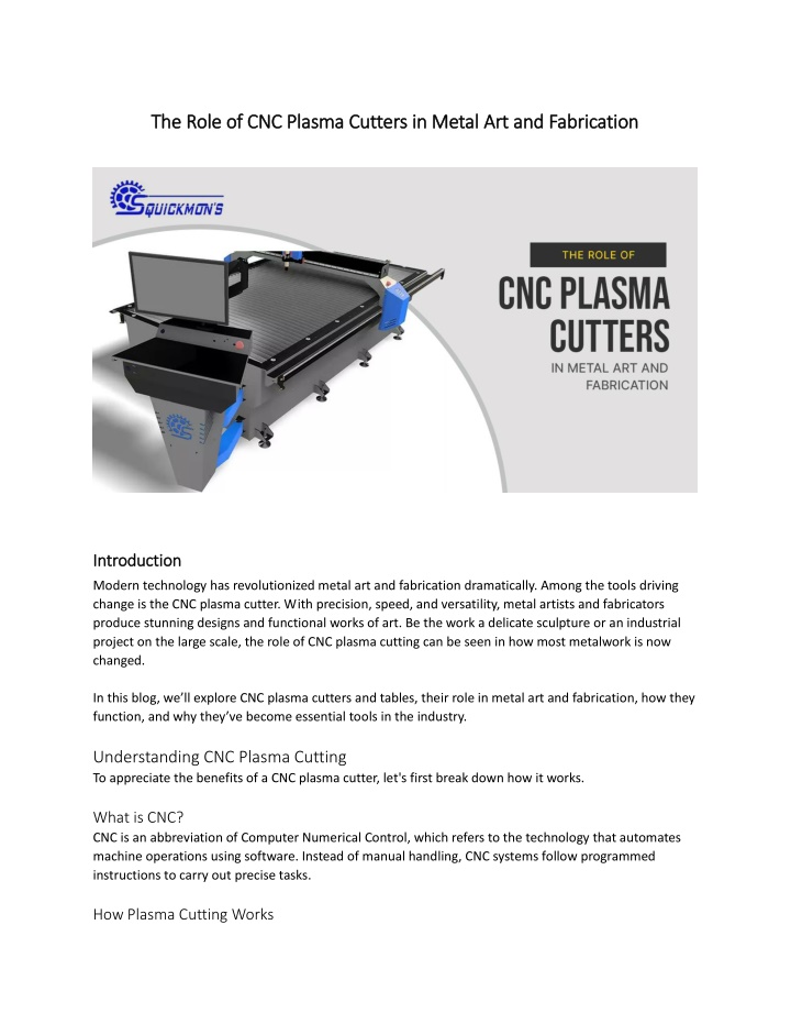 the role of cnc plasma cutters in metal